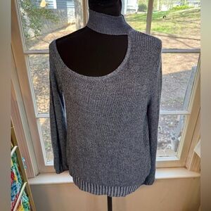 Off The Shoulder Turtleneck Grey Sweater Top